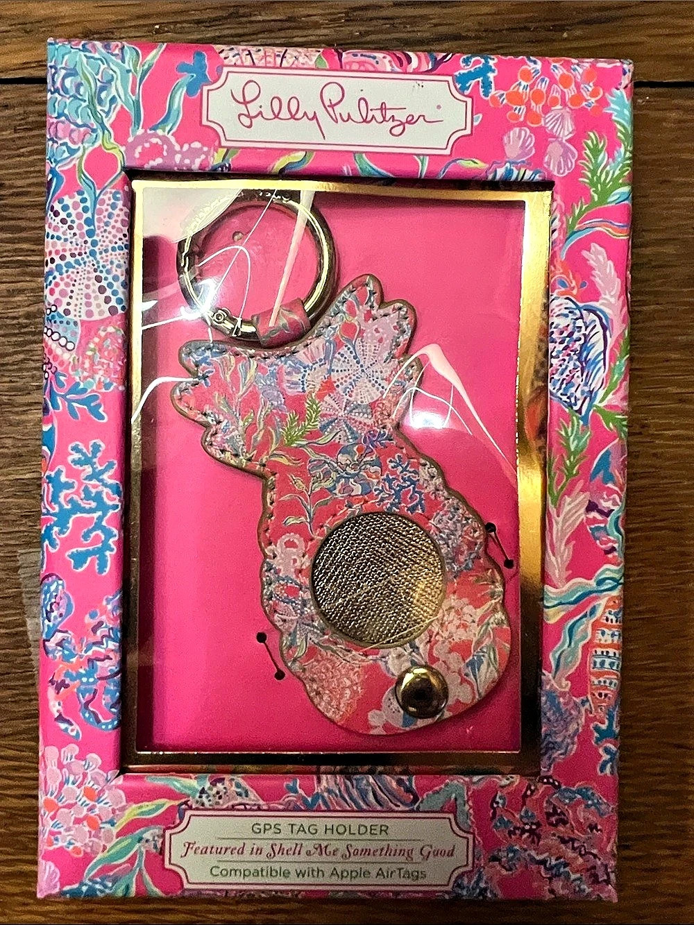 New Lilly Pulitzer GPS Tag Holder Floral Pink